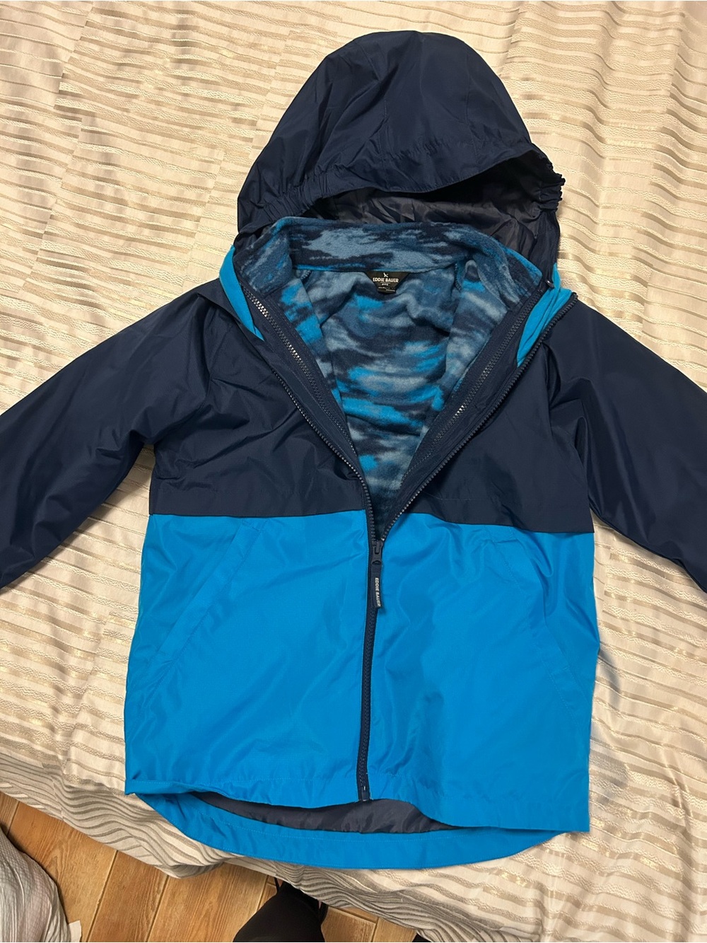 Eddie Bauer Navy and Bright Blue Hooded Raincoat